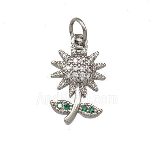 Copper Sunflower Pendant Micro Pave Zirconia Platinum Plated