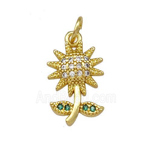 Copper Sunflower Pendant Micro Pave Zirconia Gold Plated