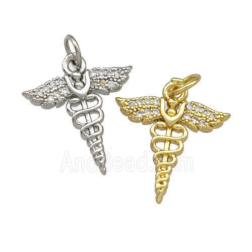 Copper Caduceus Charms Pendant Pave Zirconia Mixed
