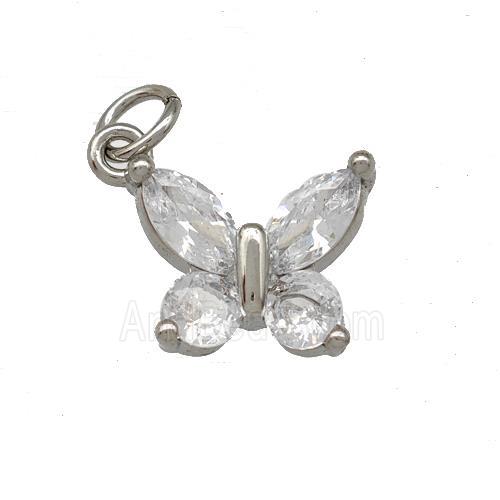 Copper Butterfly Pendant Pave Zirconia Platinum Plated