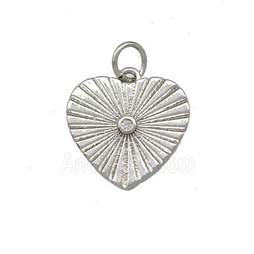 Copper Heart Pendant Pave Zirconia Platinum Plated