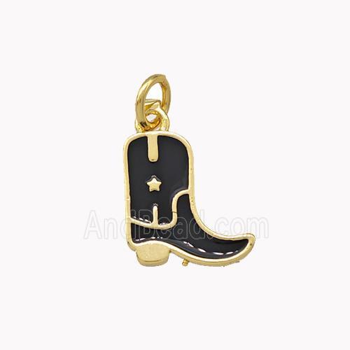 Copper Shoes Pendant Black Enamel Gold Plated