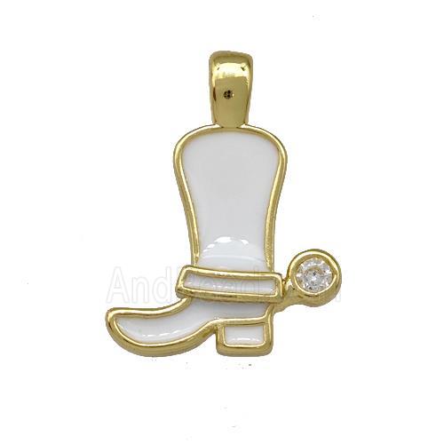 Copper Shoes Pendant White Enamel Gold Plated