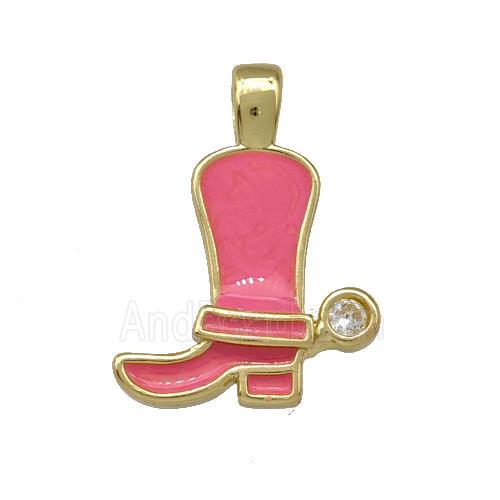 Copper Shoes Pendant Pink Enamel Gold Plated