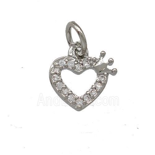 Copper Heart Pendant Pave Zirconia Crown Platinum Plated