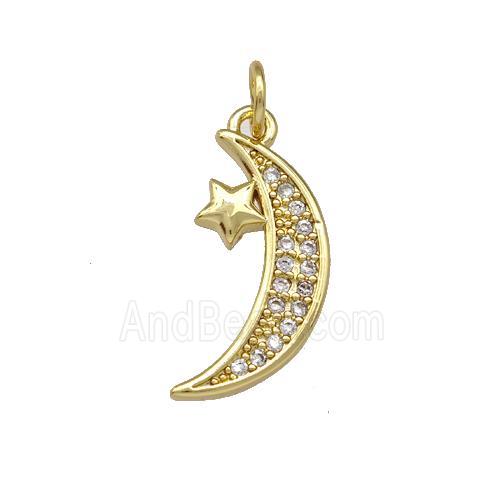 Copper Moon Pendant Pave Zirconia Star Gold Plated