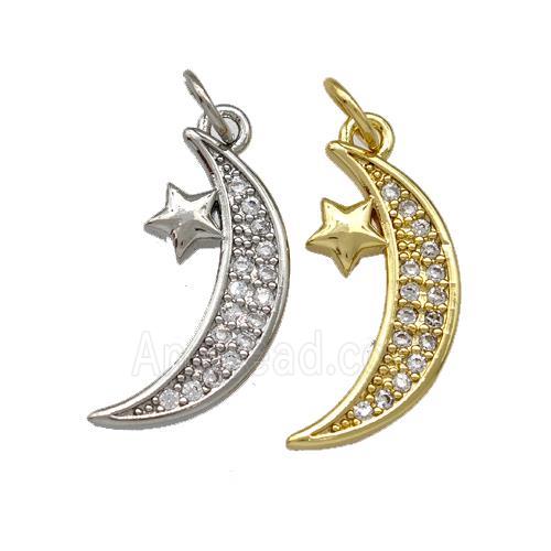 Copper Moon Pendant Pave Zirconia Star Mixed