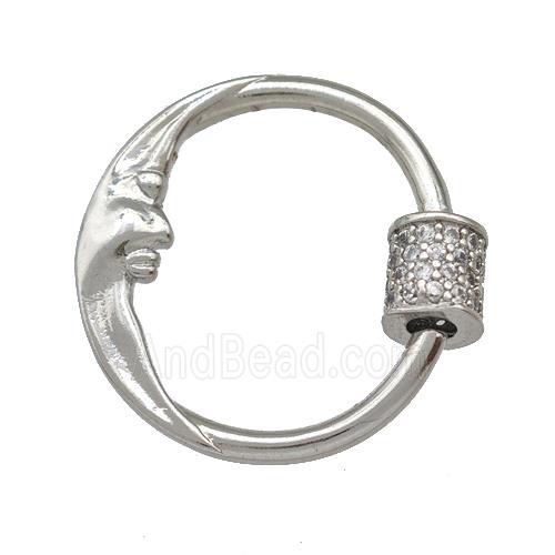 Copper Carabiner Clasp Pave Zircon Moon Platinum Plated