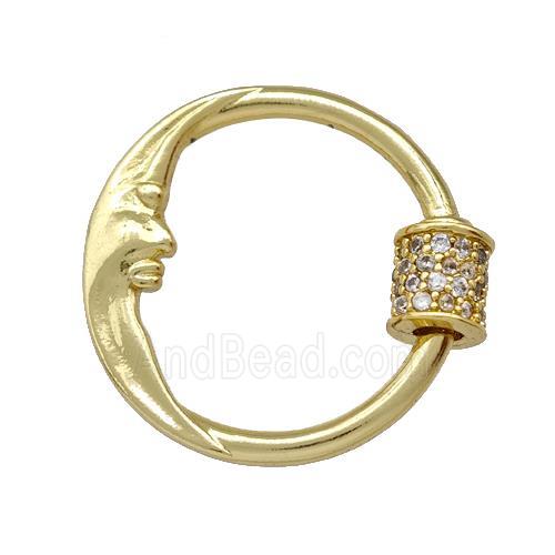 Copper Carabiner Clasp Pave Zircon Moon Gold Plated