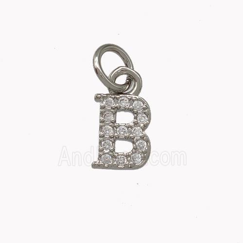Copper Letter-B Pendant Pave Zirconia Platinum Plated