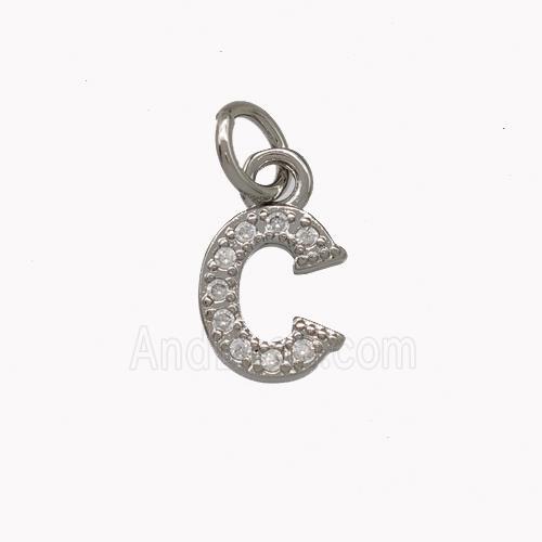 Copper Letter-C Pendant Pave Zirconia Platinum Plated