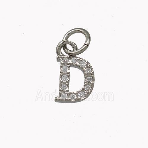 Copper Letter-D Pendant Pave Zirconia Platinum Plated