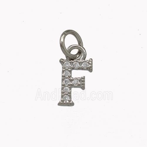 Copper Letter-F Pendant Pave Zirconia Platinum Plated