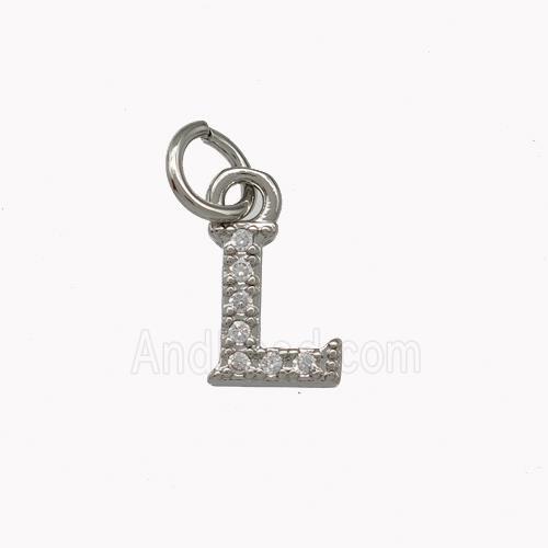 Copper Letter-L Pendant Pave Zirconia Platinum Plated