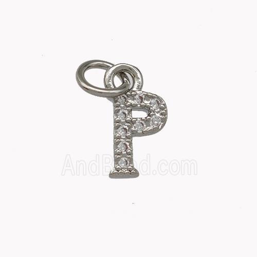Copper Letter-P Pendant Pave Zirconia Platinum Plated