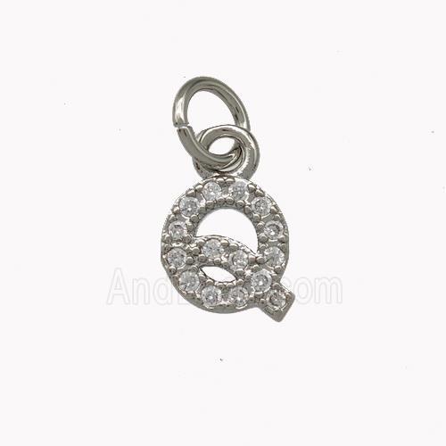 Copper Letter-Q Pendant Pave Zirconia Platinum Plated