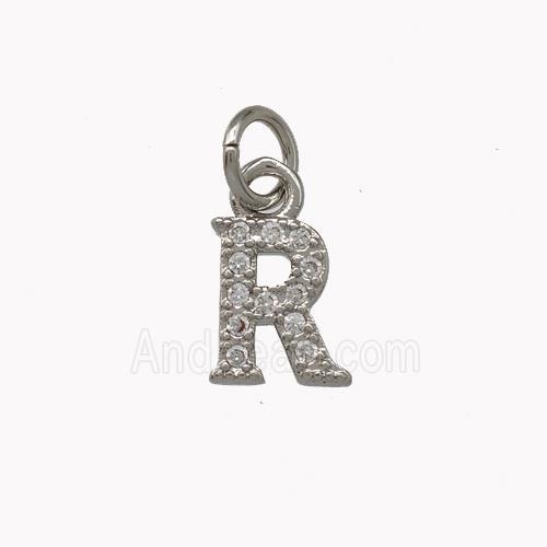 Copper Letter-R Pendant Pave Zirconia Platinum Plated