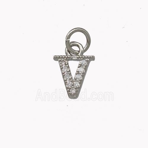 Copper Letter-V Pendant Pave Zirconia Platinum Plated