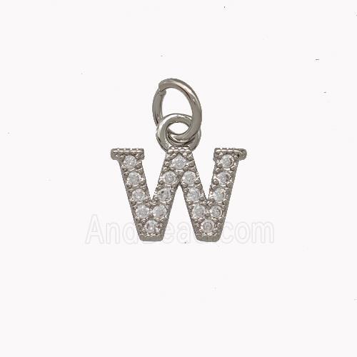 Copper Letter-W Pendant Pave Zirconia Platinum Plated