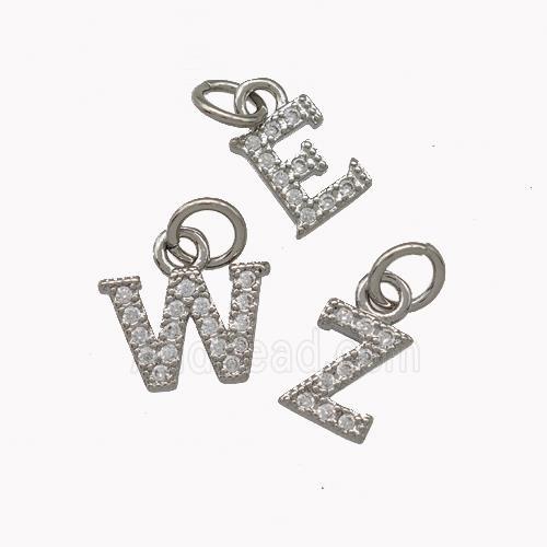 Copper Alphabet Pendant Pave Zirconia Mixed Letters Platinum Plated