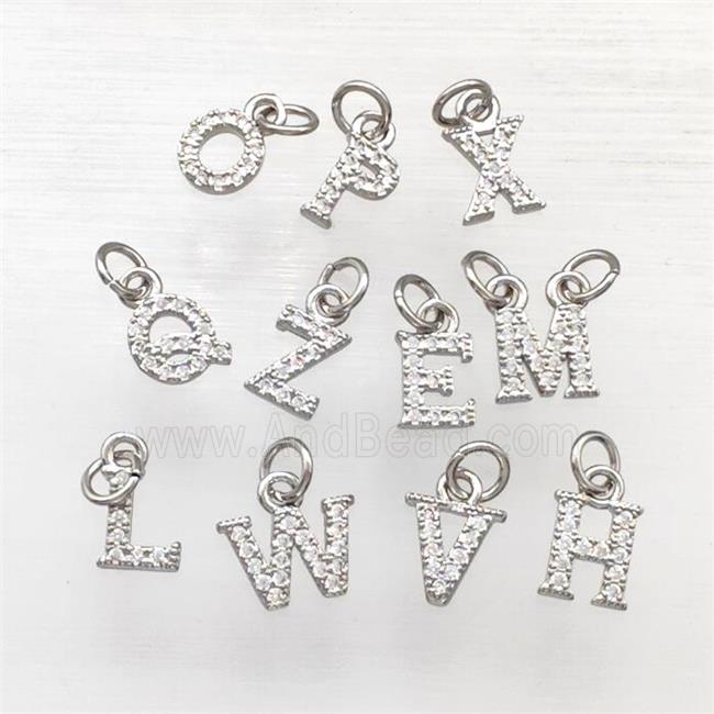 Copper Alphabet Pendant Pave Zirconia Mixed Letters Platinum Plated