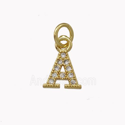 Copper Letter-A Pendant Pave Zirconia Gold Plated