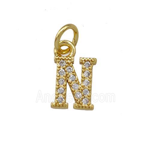 Copper Letter-N Pendant Pave Zirconia Gold Plated