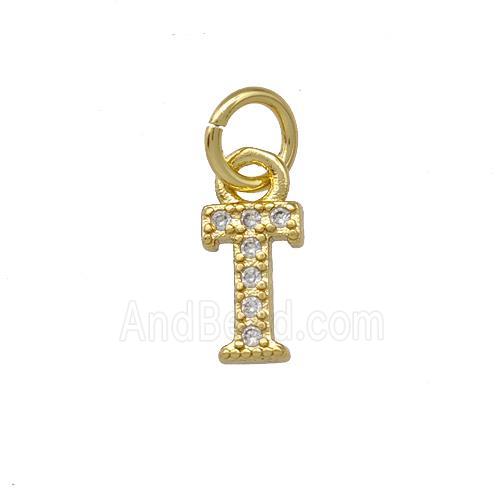 Copper Letter-T Pendant Pave Zirconia Gold Plated