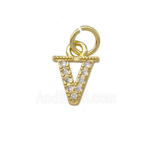 Copper Letter-V Pendant Pave Zirconia Gold Plated