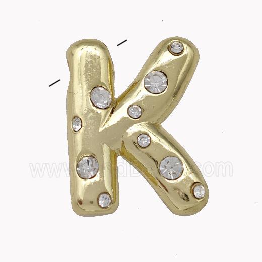Copper Pendant Pave Zirconia Letter-K Gold Plated