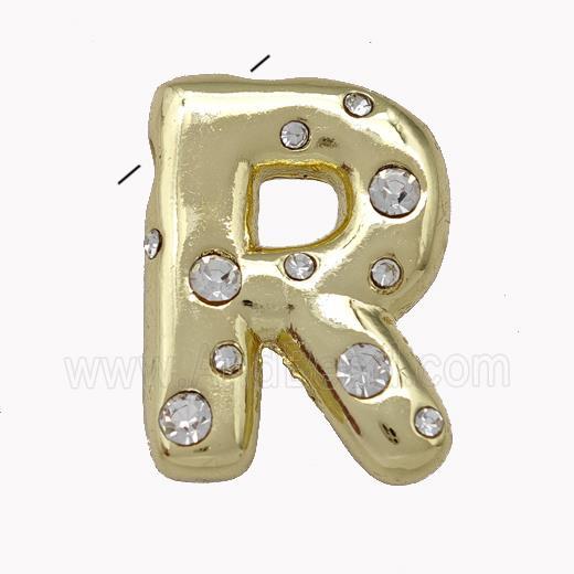 Copper Pendant Pave Zirconia Letter-R Gold Plated