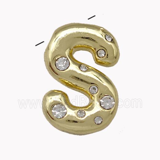 Copper Pendant Pave Zirconia Letter-S Gold Plated