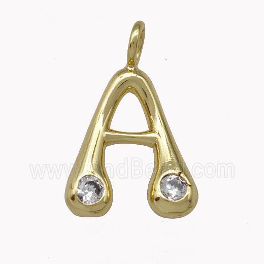 Copper Pendant Pave Zirconia Letter-A Gold Plated