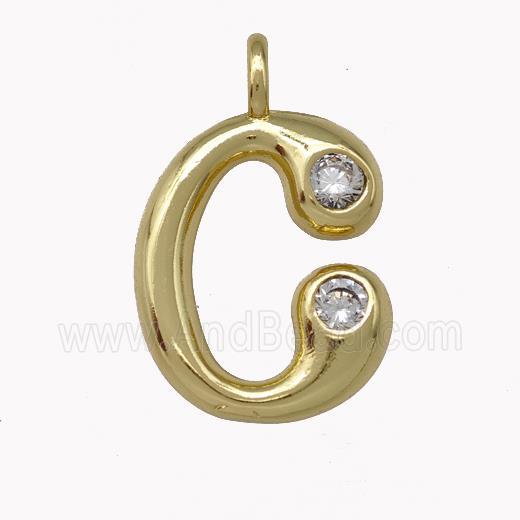 Copper Pendant Pave Zirconia Letter-C Gold Plated