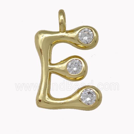 Copper Pendant Pave Zirconia Letter-E Gold Plated