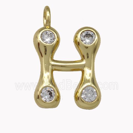 Copper Pendant Pave Zirconia Letter-H Gold Plated