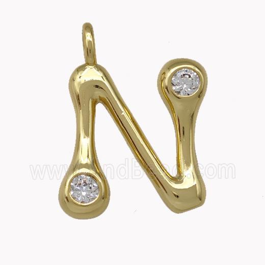 Copper Pendant Pave Zirconia Letter-N Gold Plated