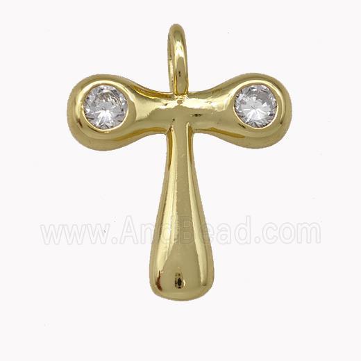Copper Pendant Pave Zirconia Letter-T Gold Plated