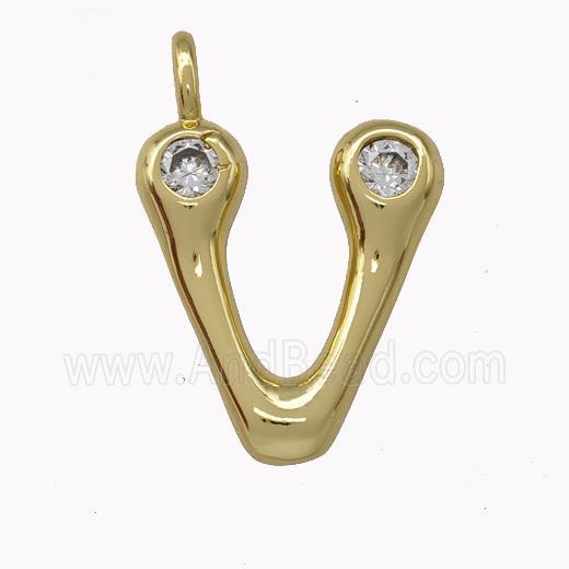 Copper Pendant Pave Zirconia Letter-V Gold Plated