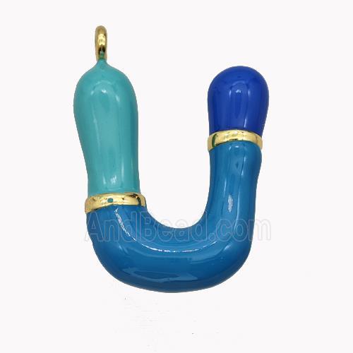 Copper Letter-U Pendant Enamel Gold Plated