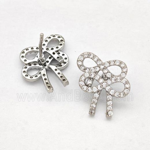 Copper Bow Earrings Stud Pave Zirconia Platinum Plated
