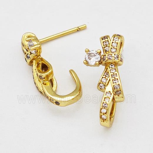 Copper Bow Earrings Stud Pave Zirconia Gold Plated