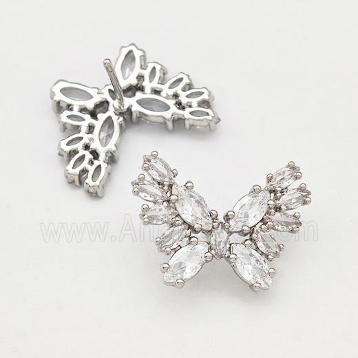 Copper Butterfly Earrings Stud Pave Zirconia Platinum Plated