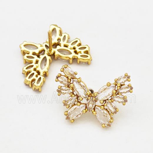 Copper Butterfly Earrings Stud Pave Zirconia Gold Plated