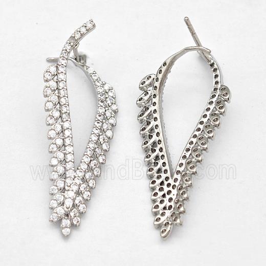 Copper Leaf Earring Studs Pave Zirconia Platinum Plated