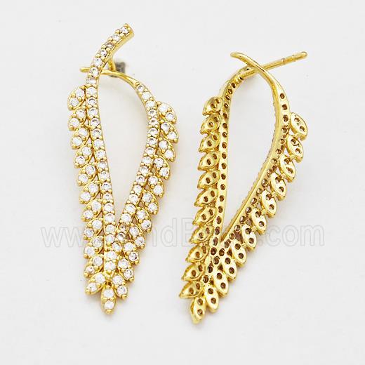 Copper Leaf Earring Studs Pave Zirconia Gold Plated