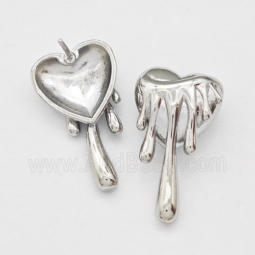 Copper Heart Stud Earrings Platinum Plated
