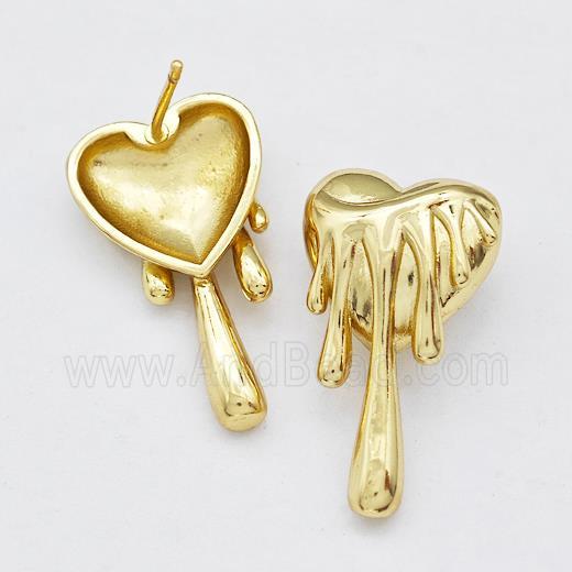 Copper Heart Stud Earrings Gold Plated