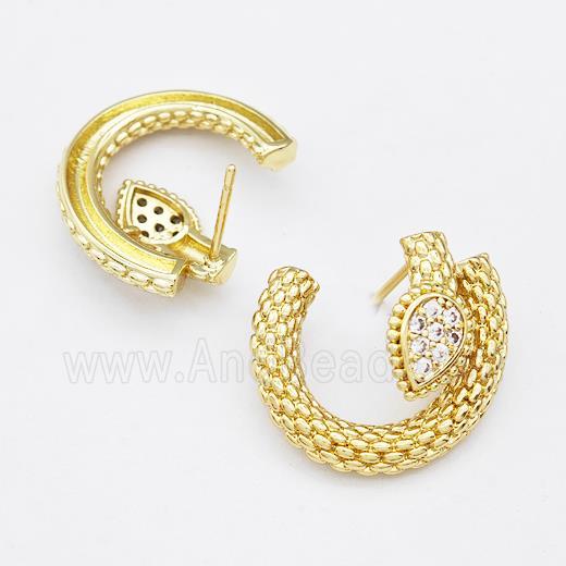 Copper Earring Studs Pave Zirconia Gold Plated