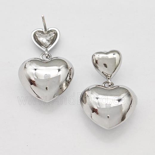 Copper Heart Stud Earrings Platinum Plated